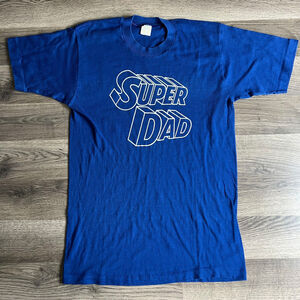 VTG Super Dad T Shirt Fits Small Blue 1970s Velva Sheen‎ Single Stitch 70s Tee